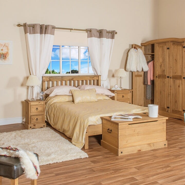 Wood Slatted Full Double Size Bed Corona Collection | Furniture